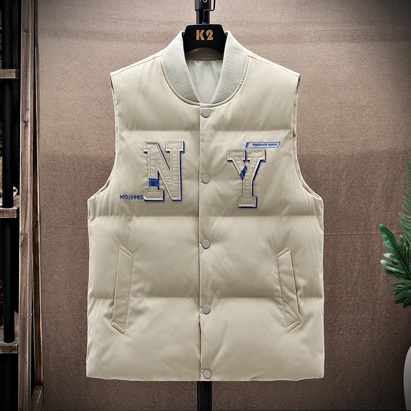 뉴욕 겨울 남성 여성 따뜻한 코트 스탠드 칼라 코튼 캐주얼 두꺼운 겉옷, 민소매 다운 조끼 지퍼